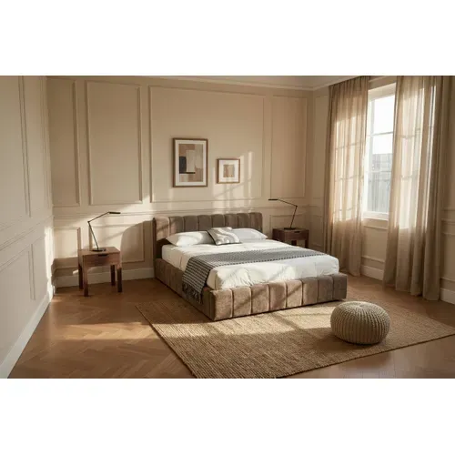 Lit Coffre 180x200 – Tissu Chenille Moka, Sommier Inclus