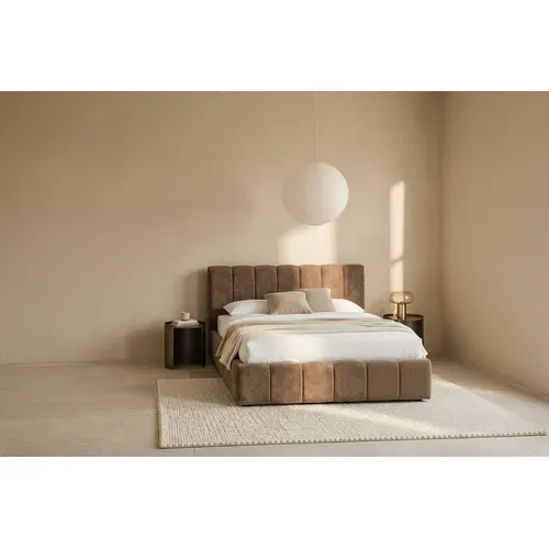 Lit Coffre 180x200 – Tissu Chenille Moka, Sommier Inclus