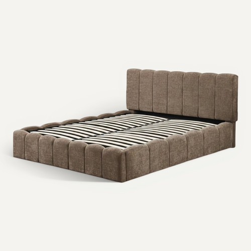 Lit Coffre 180x200 – Tissu Chenille Moka, Sommier Inclus