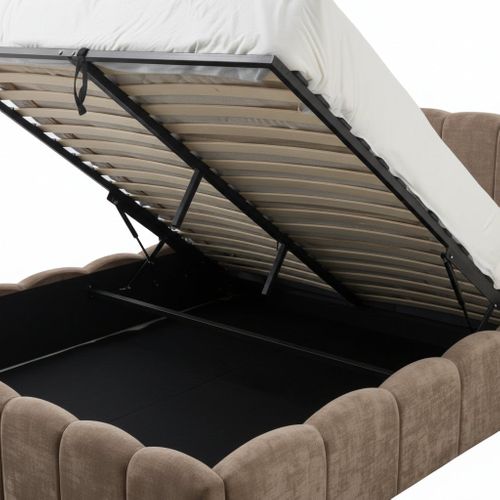 Lit Coffre 180x200 – Tissu Chenille Moka, Sommier Inclus