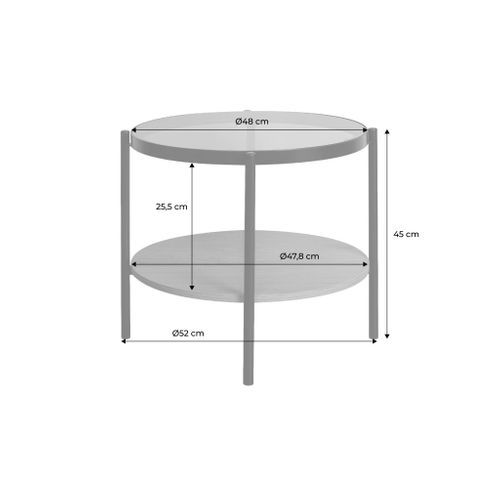 Table Basse / D'appoint Ronde 52 X 52 Cm Décor Bois Et Métal Noir. 2 Plateaux Dont Un En Verre