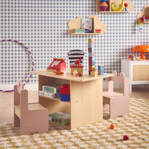 Table Enfant + 2 Chaises Avec Étagères - Sweeek - Vert - Design Ludique
