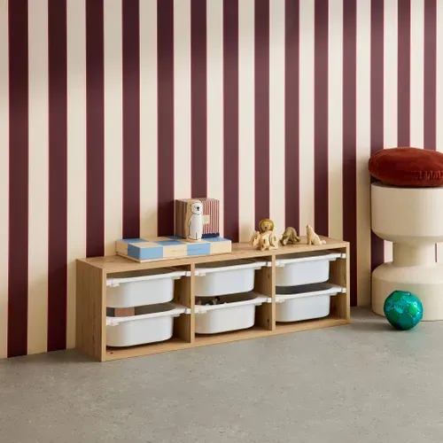 Meuble De Rangement Pour Enfant. Naturel. 6 Bacs En Plastique