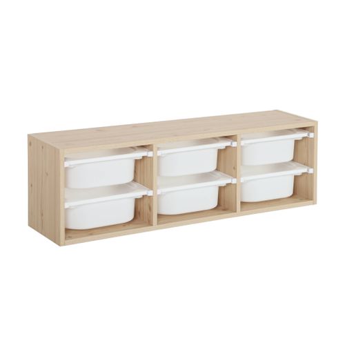 Meuble De Rangement Pour Enfant. Naturel. 6 Bacs En Plastique