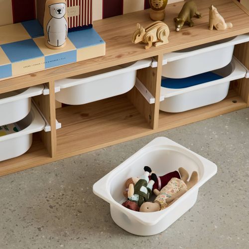 Meuble De Rangement Pour Enfant. Naturel. 6 Bacs En Plastique