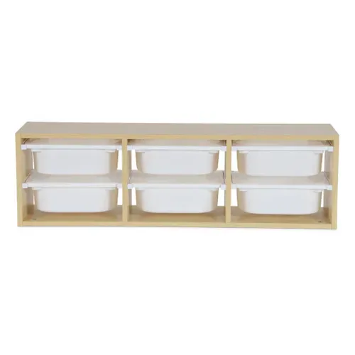 Meuble De Rangement Pour Enfant. Naturel. 6 Bacs En Plastique
