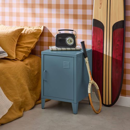 Table De Chevet En Acier Bleu. 1 Porte. Casier. Chambre Enfant