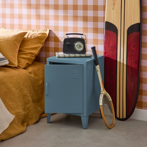 Table De Chevet En Acier Bleu. 1 Porte. Casier. Chambre Enfant