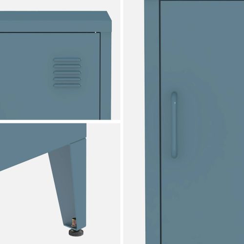 Table De Chevet En Acier Bleu. 1 Porte. Casier. Chambre Enfant