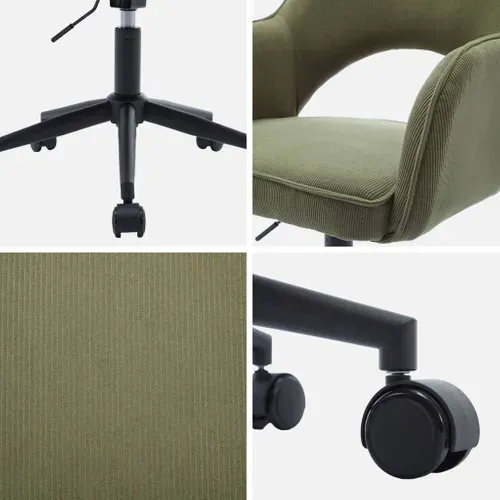 Chaise De Bureau à Roulettes Velours Côtelé Kaki. L 60 X P 62 X H 89 / 99cm