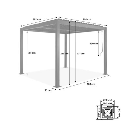 Pergola Bioclimatique Noire. Aluminium Et Acier. 3x3m. Lames Orientables