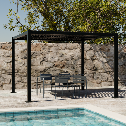 Pergola Bioclimatique Noire. Aluminium Et Acier. 3x3m. Lames Orientables