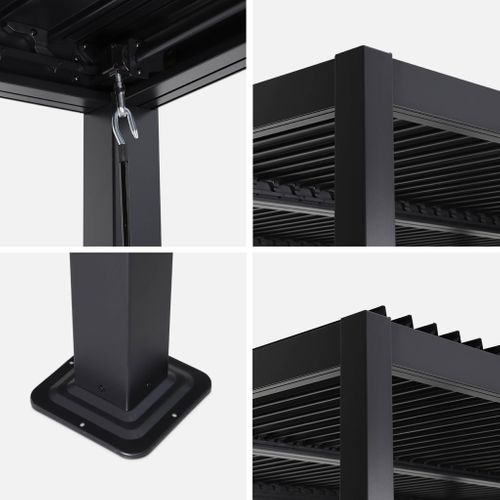 Pergola Bioclimatique Noire. Aluminium Et Acier. 3x3m. Lames Orientables