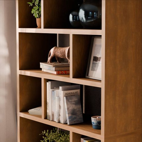 Etagère Bibliothèque Asymétrique 5 Niveaux 10 Compartiments. Casiers. Effet Bois De Manguier. L