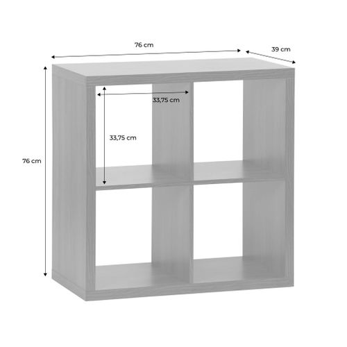 Etagère Bibliothèque Cubique 2 Niveaux 4 Compartiments. Casiers. Effet Bois De Noyer. L 76 X P 39 X