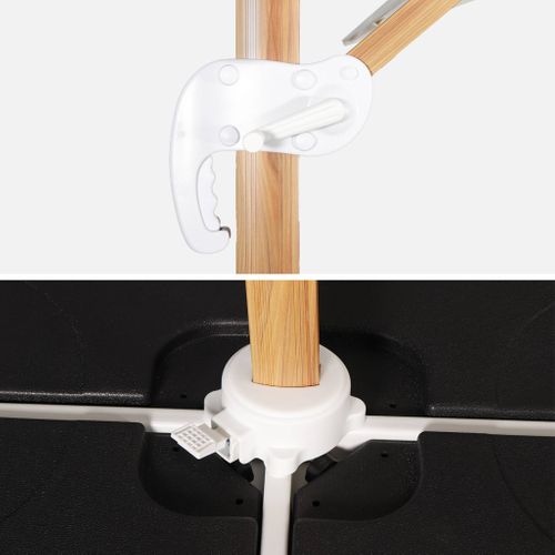 Parasol Déporté Carré Ecru 3x3m Structure Effet Bois + Lot De 4 Dalles à Lester 50x50cm