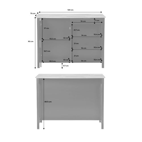 Îlot Central De Cuisine Molene. Plateau En Bois D'hévéa. 120x75cm. Noir. 5 Étagères. 1 Porte.