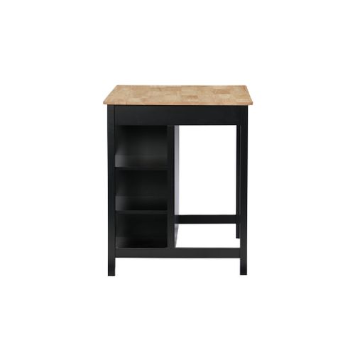 Îlot Central De Cuisine Molene. Plateau En Bois D'hévéa. 120x75cm. Noir. 5 Étagères. 1 Porte.