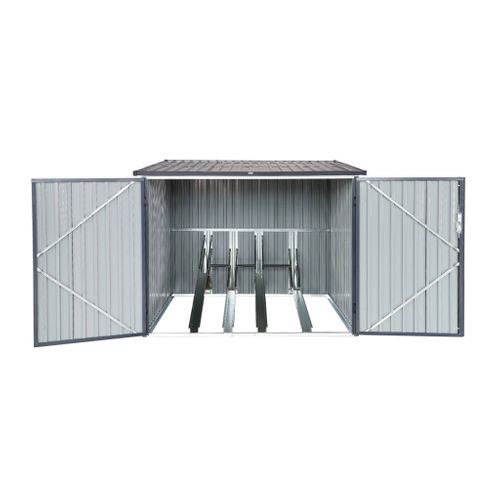 Abri à Vélo. Rangement 4 Vélos. Gris En Acier Galvanisé. L 203 X P 198 X H 157 Cm
