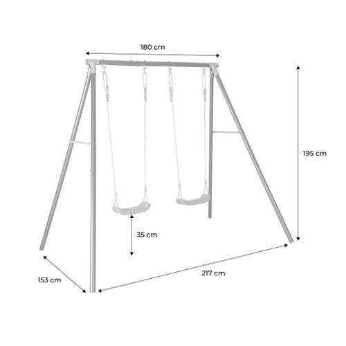 Portique Balançoire Double En Métal Bise. 2 Places. Noir Et Vert. Acier. L 217 X P 153 X H 195 Cm