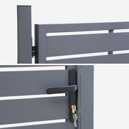 Portillon De Jardin 100 X 146 Cm En Aluminium Anthracite Avec Serrure Et Poignée. Anthracite.