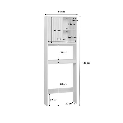 Etagère / Meuble Wc Linear Avec Portes Coulissantes. 3 Espaces De Rangement. Naturel. 64 X 20 X 180