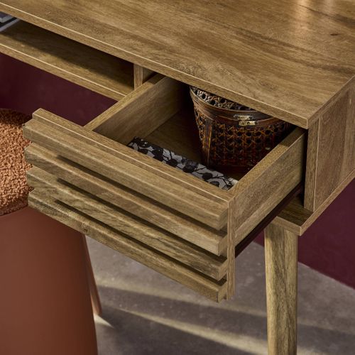 Bureau Décor Bois 2 Tiroirs Madere Naturel. 1 Casier. Façade Rainurées. 120 X 55 X 76.5 Cm