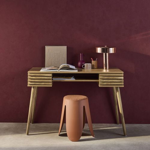 Bureau Décor Bois 2 Tiroirs Madere Naturel. 1 Casier. Façade Rainurées. 120 X 55 X 76.5 Cm