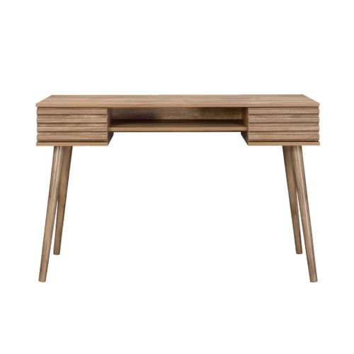 Bureau Décor Bois 2 Tiroirs Madere Naturel. 1 Casier. Façade Rainurées. 120 X 55 X 76.5 Cm