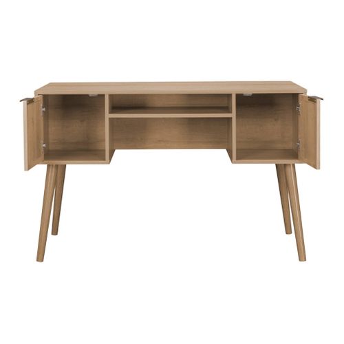 Bureau Décor Bois Et Cannage 2 Portes Eva Naturel 120 X 55 X 76.5 Cm