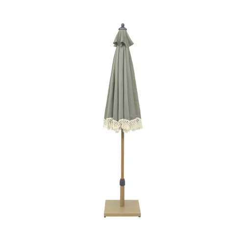 Parasol Hossegor Droit à Franges 2m. Kaki. Acier. Mât Effet Bois. Upf 30+. D 200 X H 225 Cm