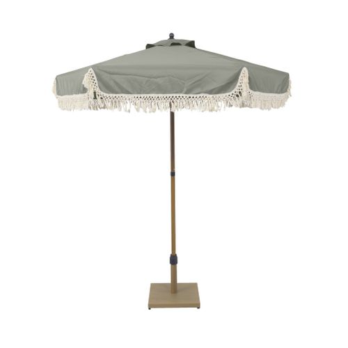 Parasol Hossegor Droit à Franges 2m. Kaki. Acier. Mât Effet Bois. Upf 30+. D 200 X H 225 Cm