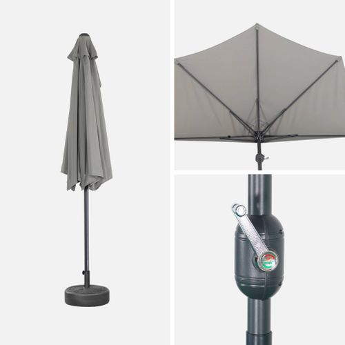 Demi-parasol De Balcon D.250cm – Calvi – Droit. Mât Central En Aluminium Avec Manivelle