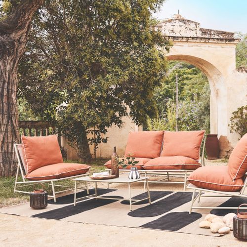 Salon De Jardin Acier Sofia Beige Et Terracotta. 4 Places. Table Rectangulaire