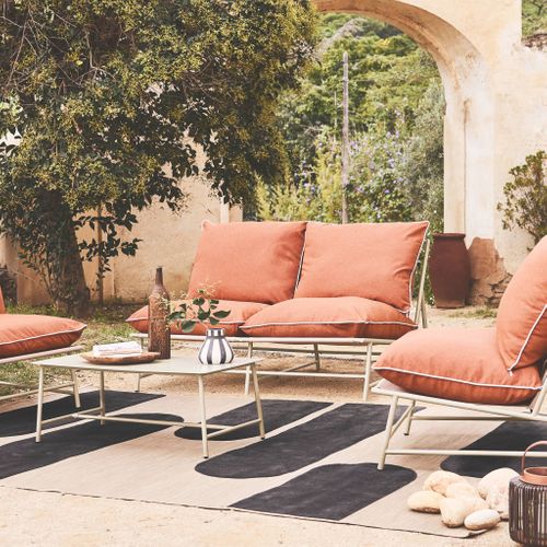 Salon De Jardin Acier Sofia Beige Et Terracotta. 4 Places. Table Rectangulaire