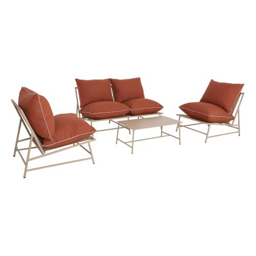 Salon De Jardin Acier Sofia Beige Et Terracotta. 4 Places. Table Rectangulaire