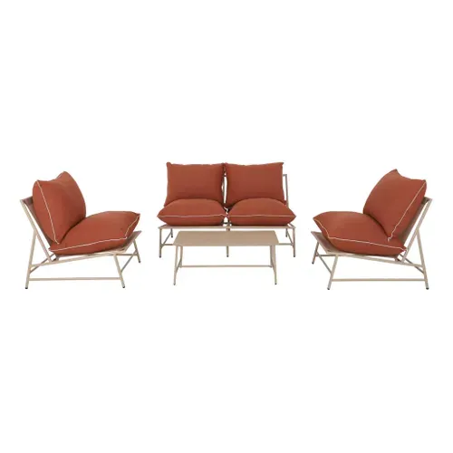 Salon De Jardin Acier Sofia Beige Et Terracotta. 4 Places. Table Rectangulaire