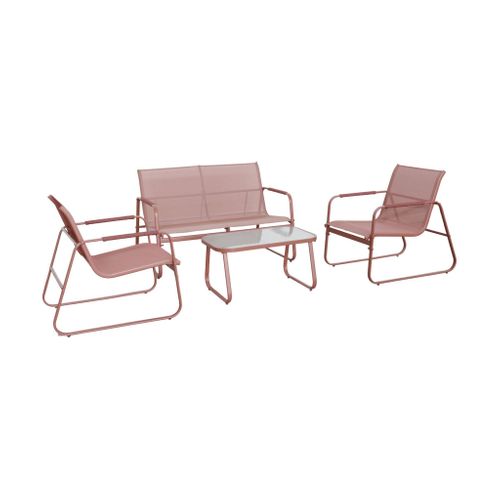 Salon De Jardin Terracotta Noto Acier. 4 Places. Un Canapé. Une Table. Deux Fauteuils Textilene