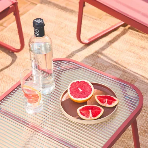 Salon De Jardin Terracotta Noto Acier. 4 Places. Un Canapé. Une Table. Deux Fauteuils Textilene