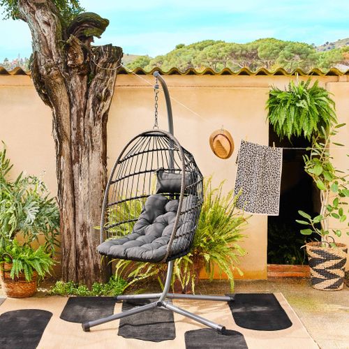 Fauteuil Oeuf Suspendu Anthracite Toscana Acier. Osier. Polyester. 105 X 105 X 196 Cm