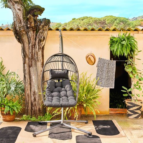 Fauteuil Oeuf Suspendu Anthracite Toscana Acier. Osier. Polyester. 105 X 105 X 196 Cm