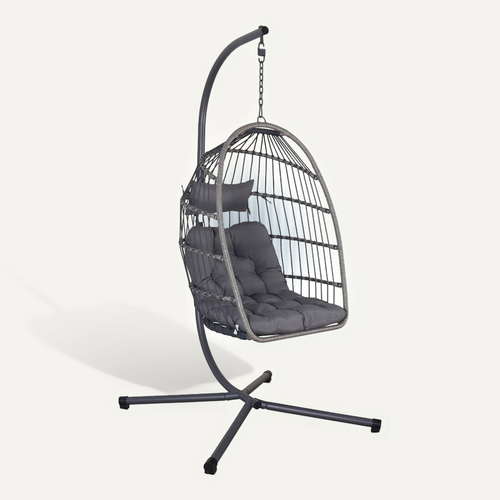 Fauteuil Oeuf Suspendu Anthracite Toscana Acier. Osier. Polyester. 105 X 105 X 196 Cm