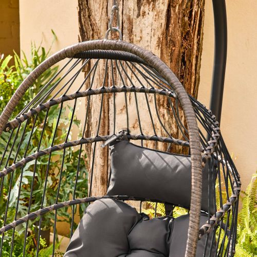Fauteuil Oeuf Suspendu Anthracite Toscana Acier. Osier. Polyester. 105 X 105 X 196 Cm
