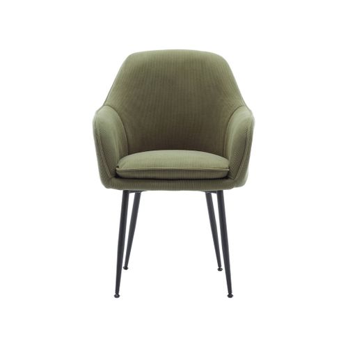 Lot De 4 Fauteuils En Velours Côtelé Kaki Foncé Et Pieds En Métal Noir Mat. L 57 X P 59 X H 84.5cm