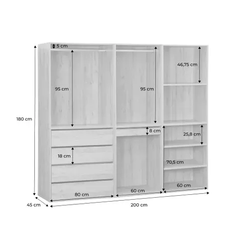 Kit Dressing Modulable Avec 3 éléments. étagères. Tiroirs. Penderie. Porte Pantalons. Coloris