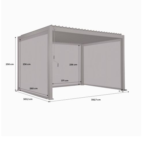 Pergola Bioclimatique En Aluminium. Lames Orientables 3x4m + 2 Stores 3m + 1 Store 4m Triomphe