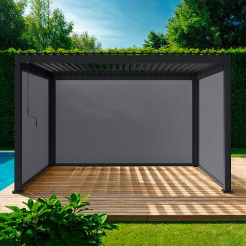 Pergola Bioclimatique En Aluminium. Lames Orientables 3x4m + 2 Stores 3m + 1 Store 4m Triomphe