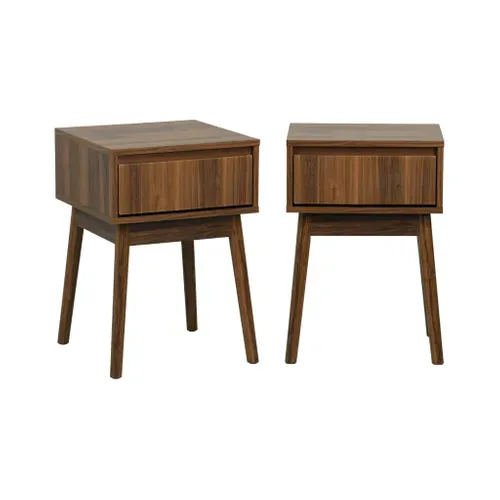 Lot De 2 Tables De Chevet Avec Un Tiroir. Panneaux Stratifiés Couleur Noyer. Pied En Bois De Sapin.