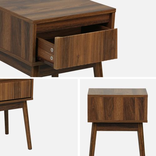 Lot De 2 Tables De Chevet Avec Un Tiroir. Panneaux Stratifiés Couleur Noyer. Pied En Bois De Sapin.