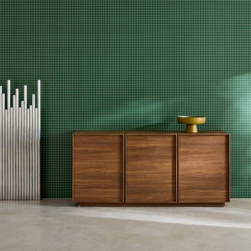 Buffet Effet Bois 3 Portes Noyer L 160 X P 43 X H 75cm - Kuba